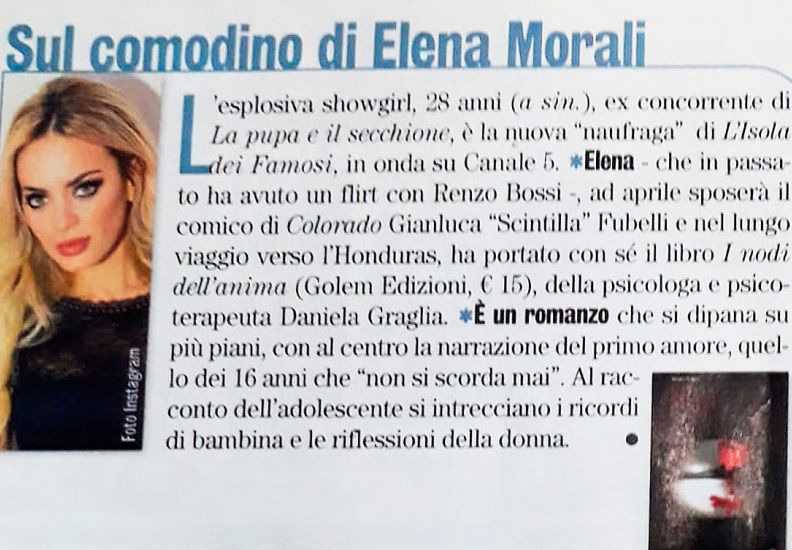 Elena Morale porta sull'Isola dei Famosi il libro "I nodi dell'anima".